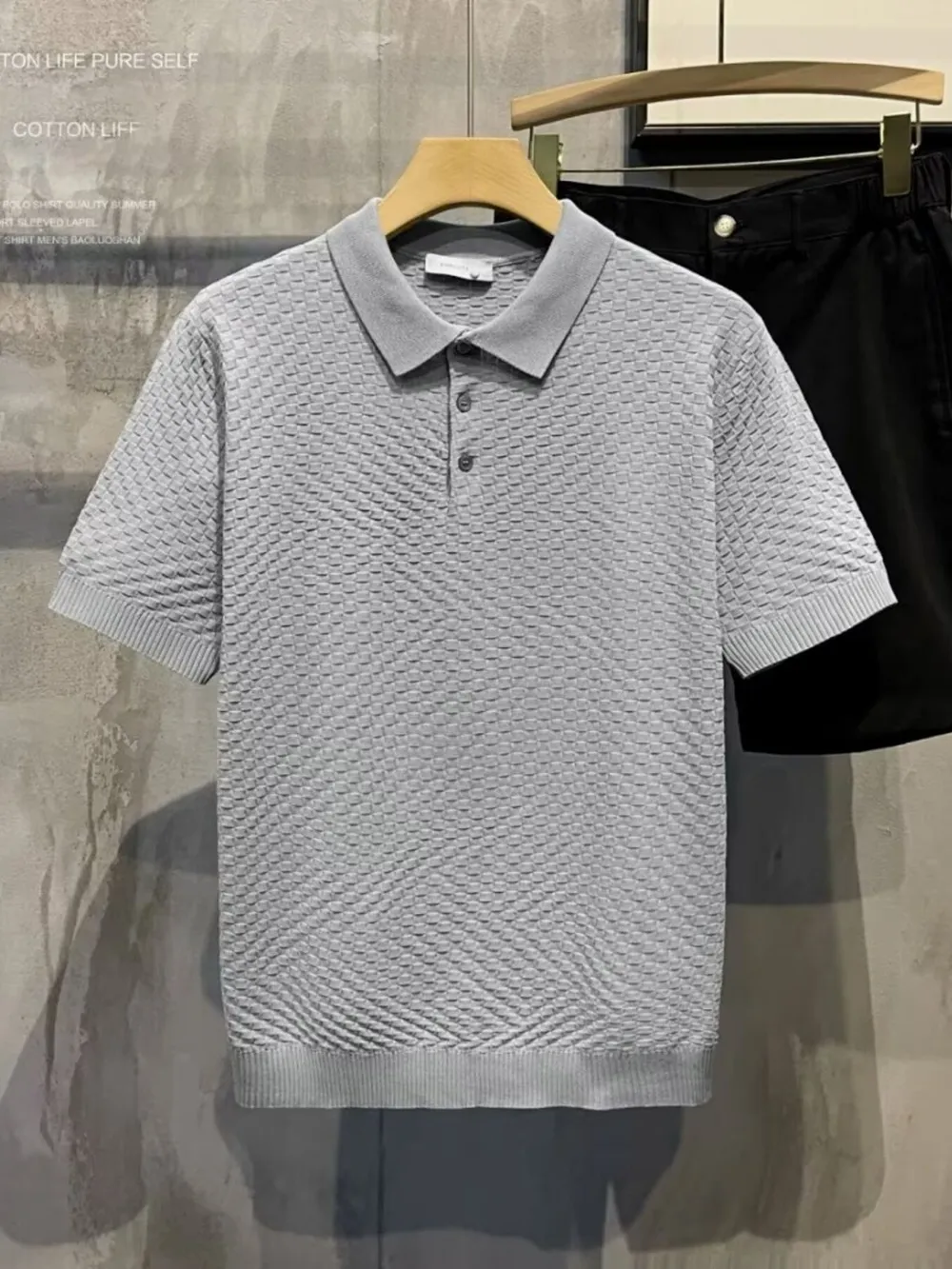 Men's Full Size Classic Textured Knit Polo Shirt Plus Size, image 12