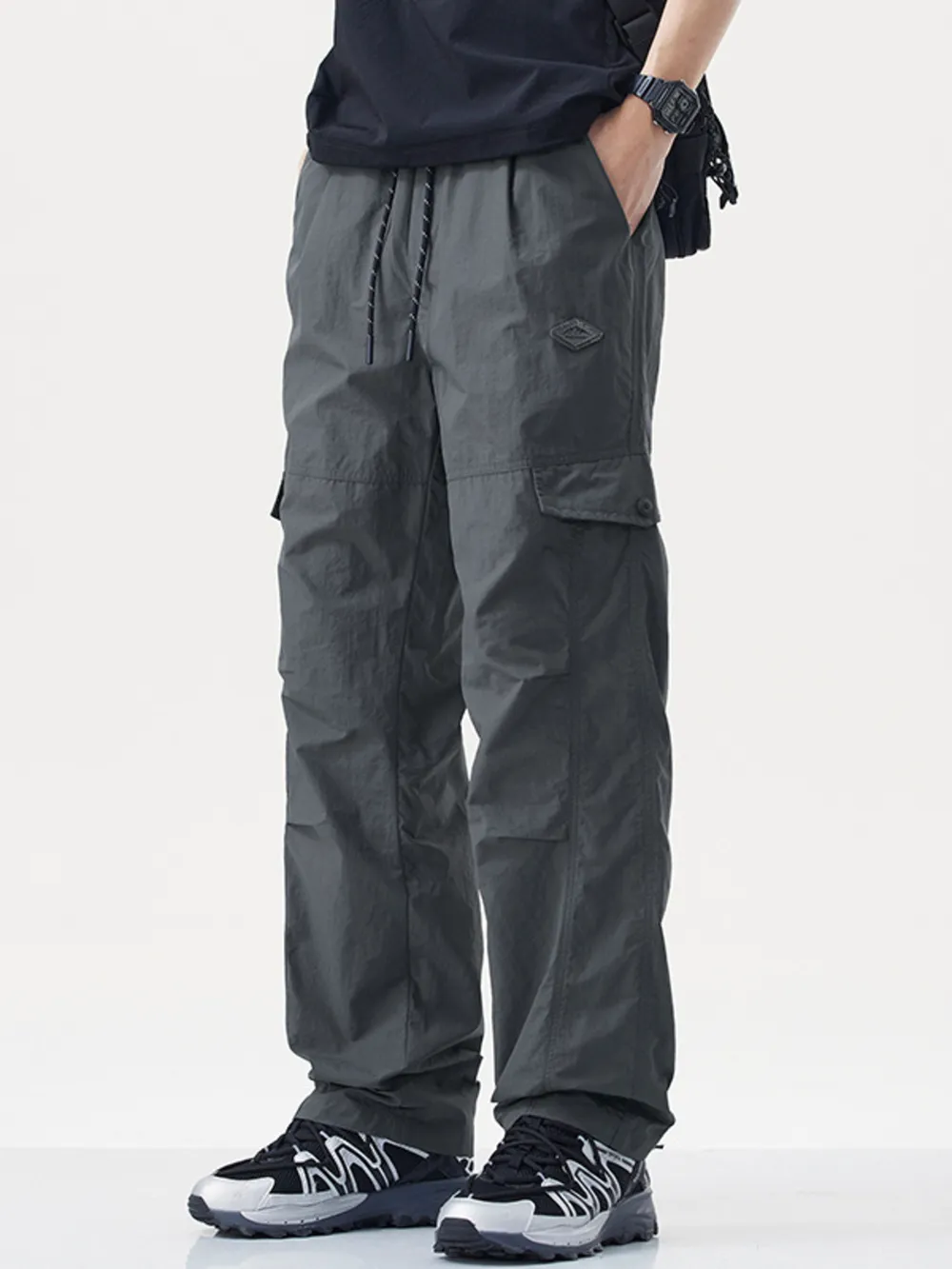 Men's Plus Size Relaxed Fit Cargo Pants with Drawstring, image 6