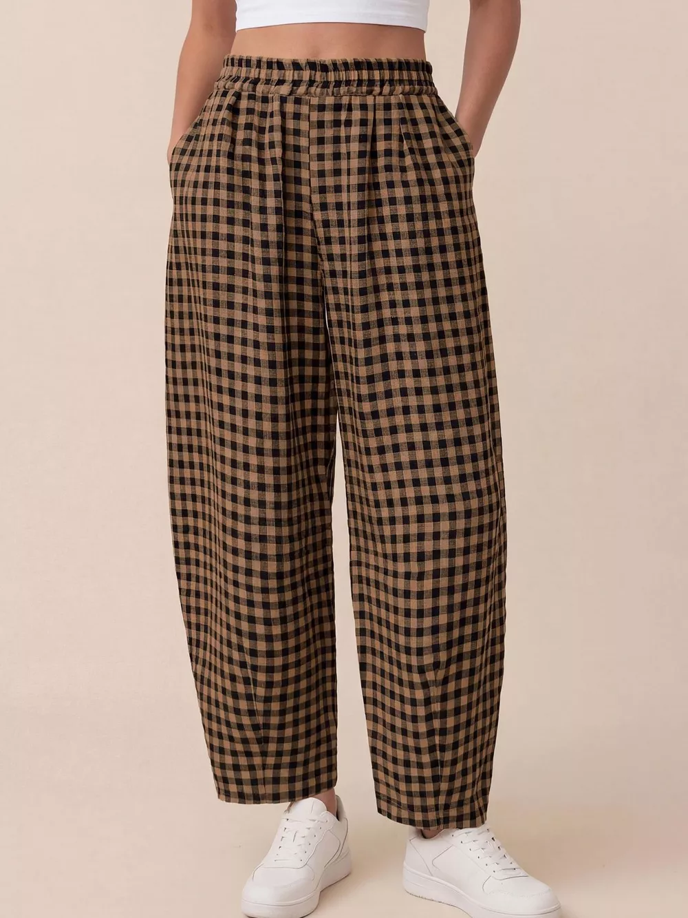 Gingham Wide-Leg Casual Pants, image 12