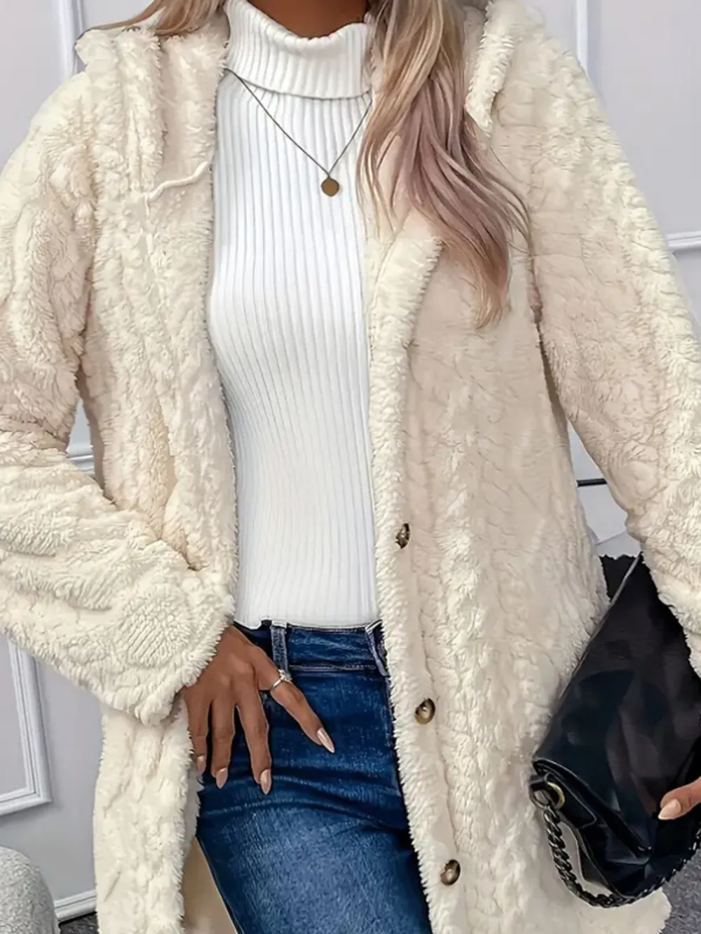 Faux Fur Teddy Coat with Button Front, image 6