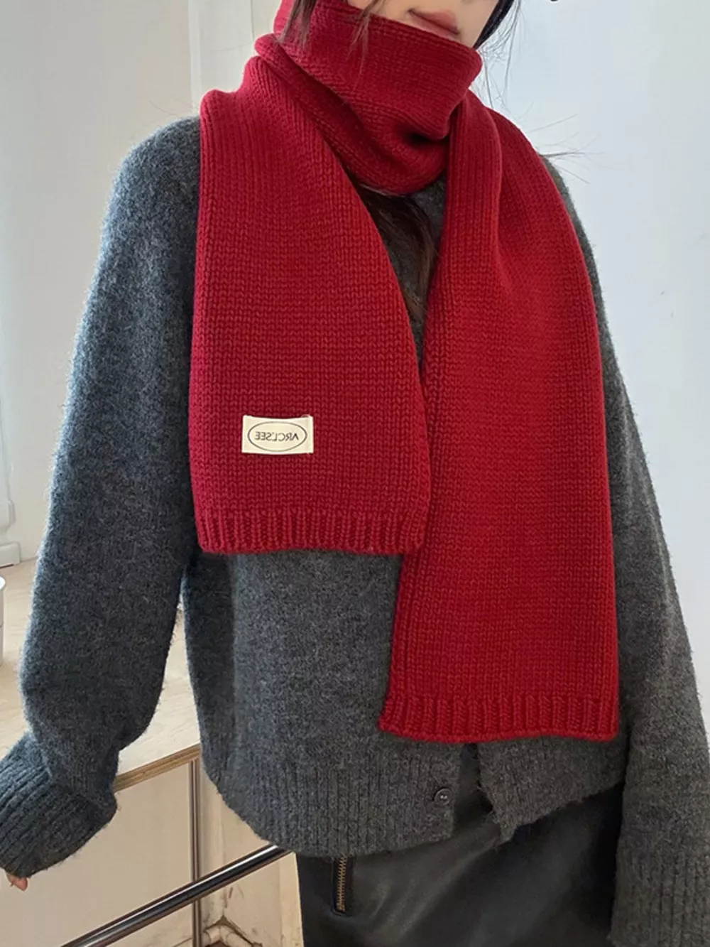 Solid Color Knitted Winter Scarf, image 8