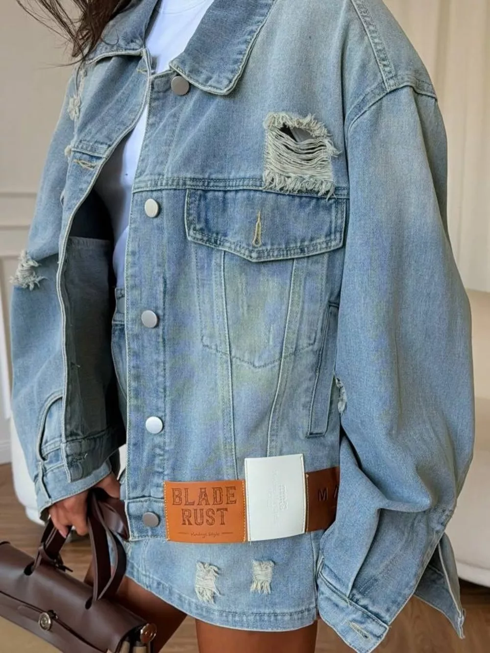 Distressed Denim Jacket and Mini Skirt Set, image 8