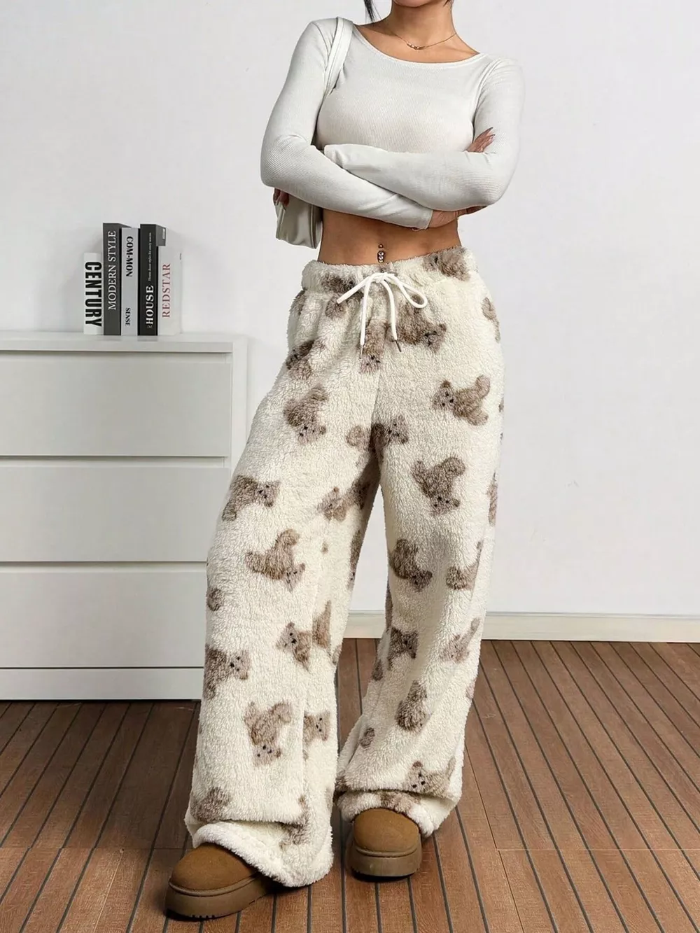 Teddy Bear Print Fluffy Pants, image 9