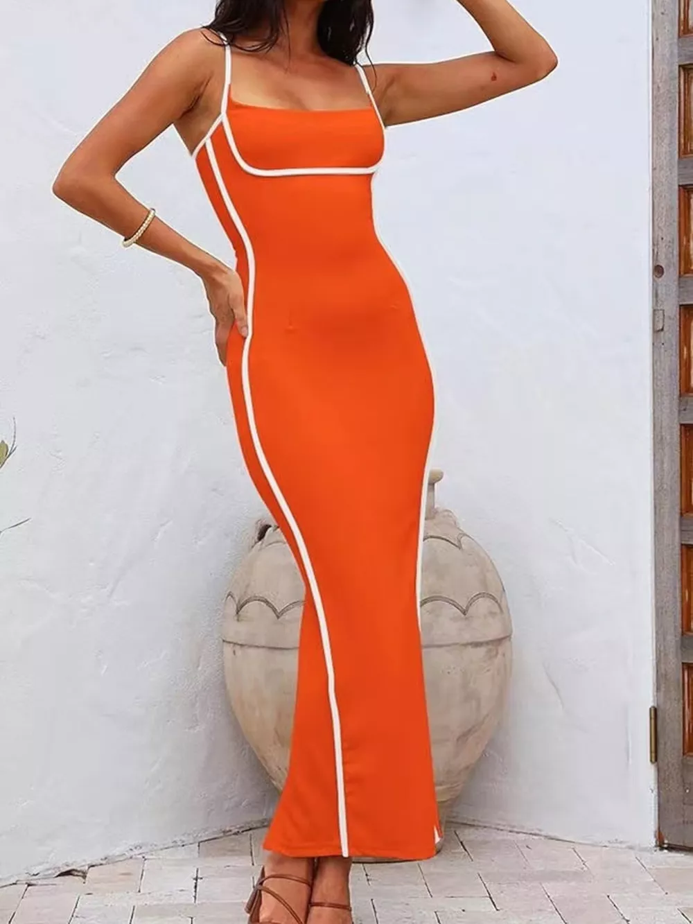 Contrast Trim Spaghetti Strap Maxi Dress, image 4