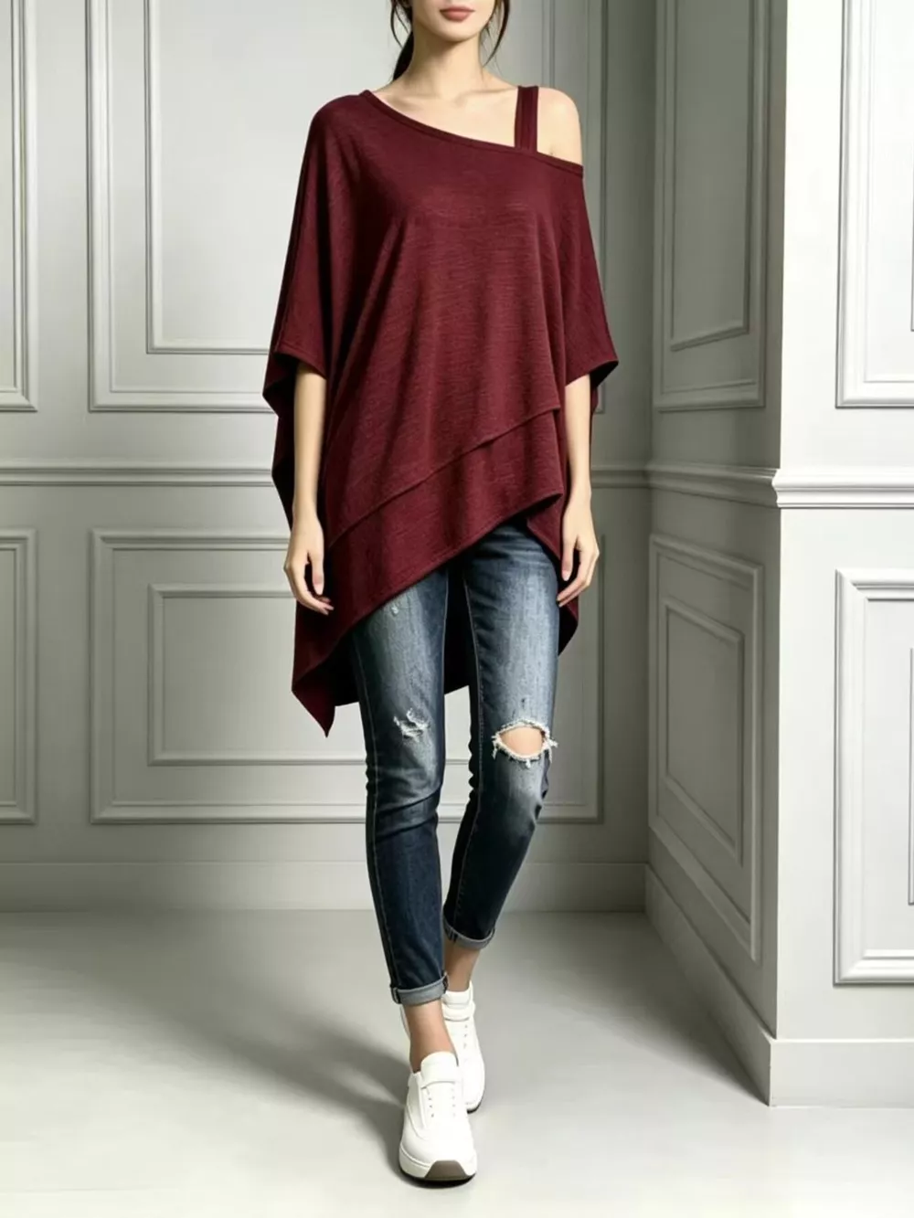 Full Size Asymmetrical Neck Short Sleeve T-Shirt Plus Size, image 4