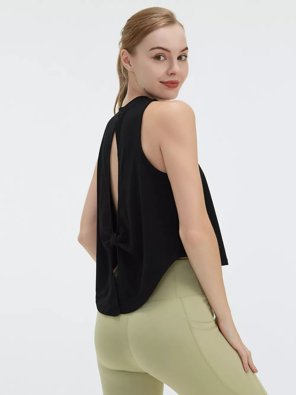 Cutout Back Round Neck Active Tank, image 17
