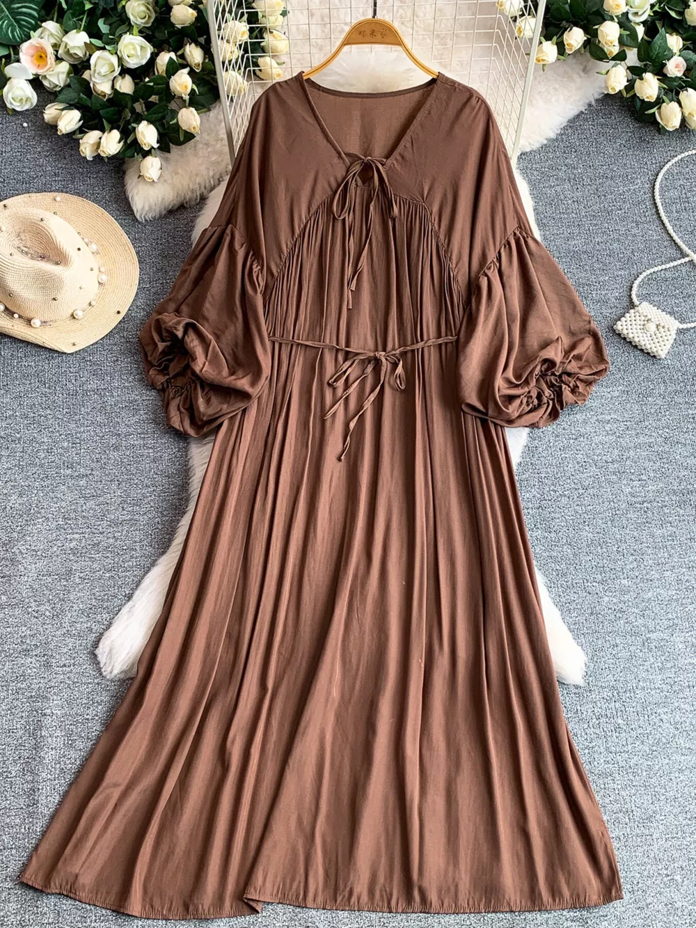 Balloon Sleeve Tie-Waist Dress, image 26