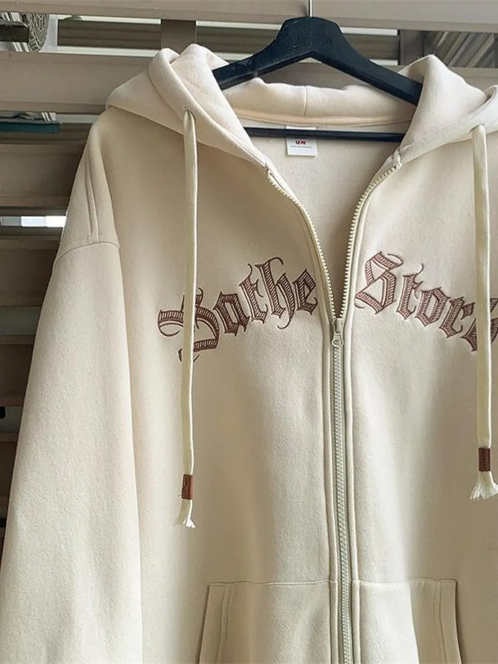 Men's Plus Size Letter Zip Up Drawstring Hoodie, image 2