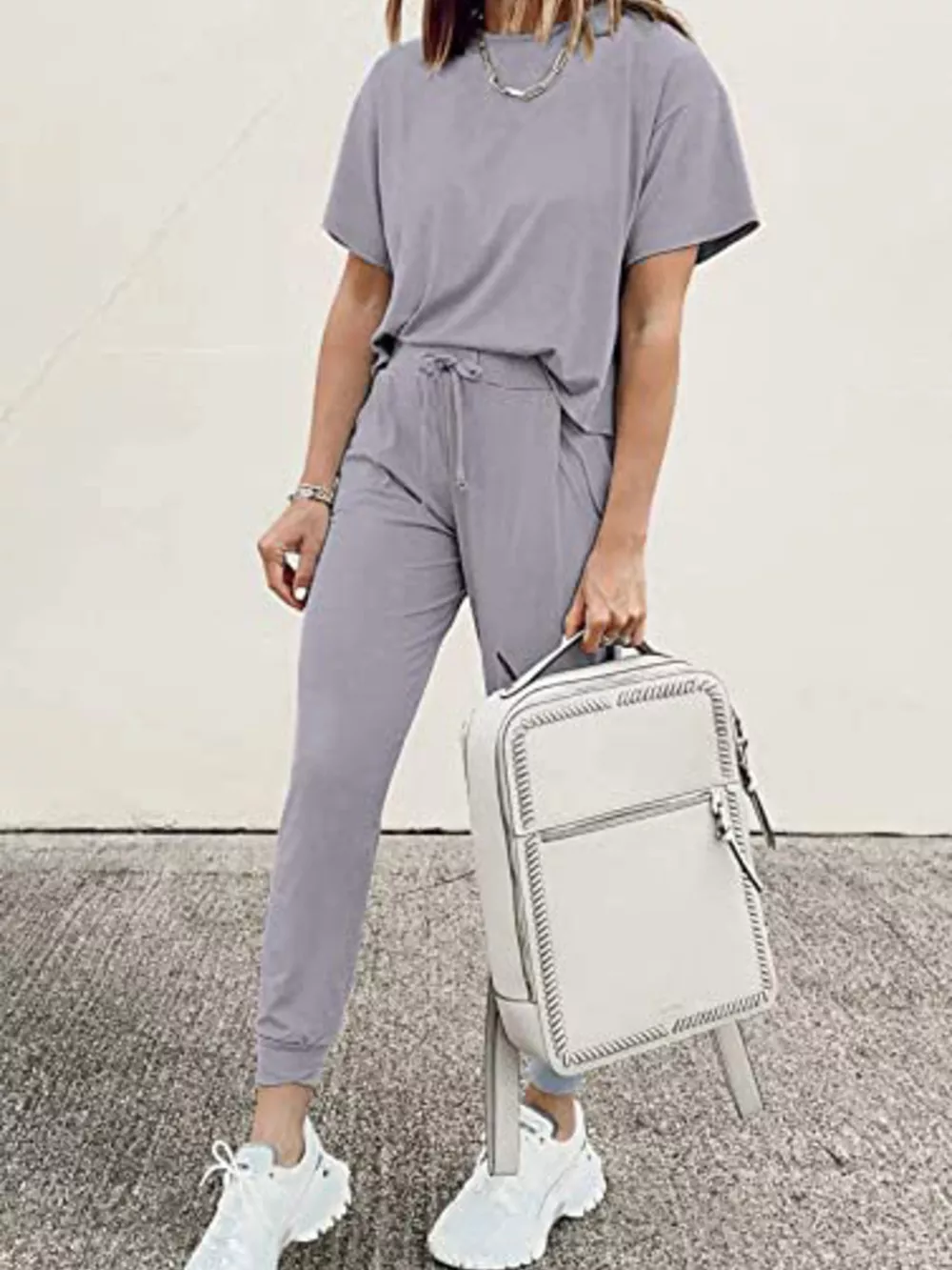 Full Size Round Neck Top and Drawstring Pants Set Plus Size, image 6