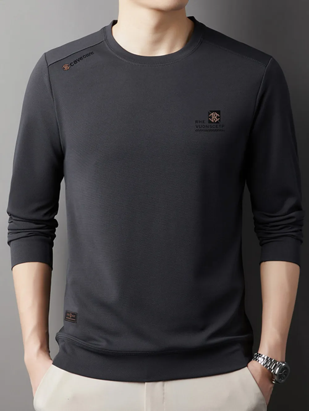 Men's Plus Size Long Sleeve Crew Neck Slim Fit Top, image 3