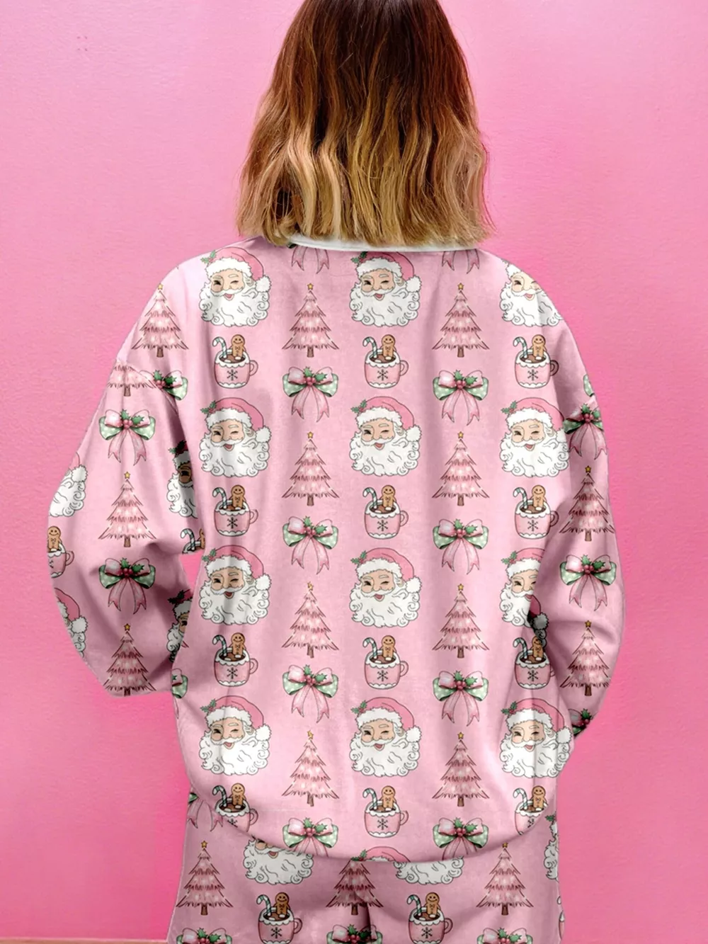 Christmas Santa Print Round Neck Top and Shorts Lounge Set, image 7