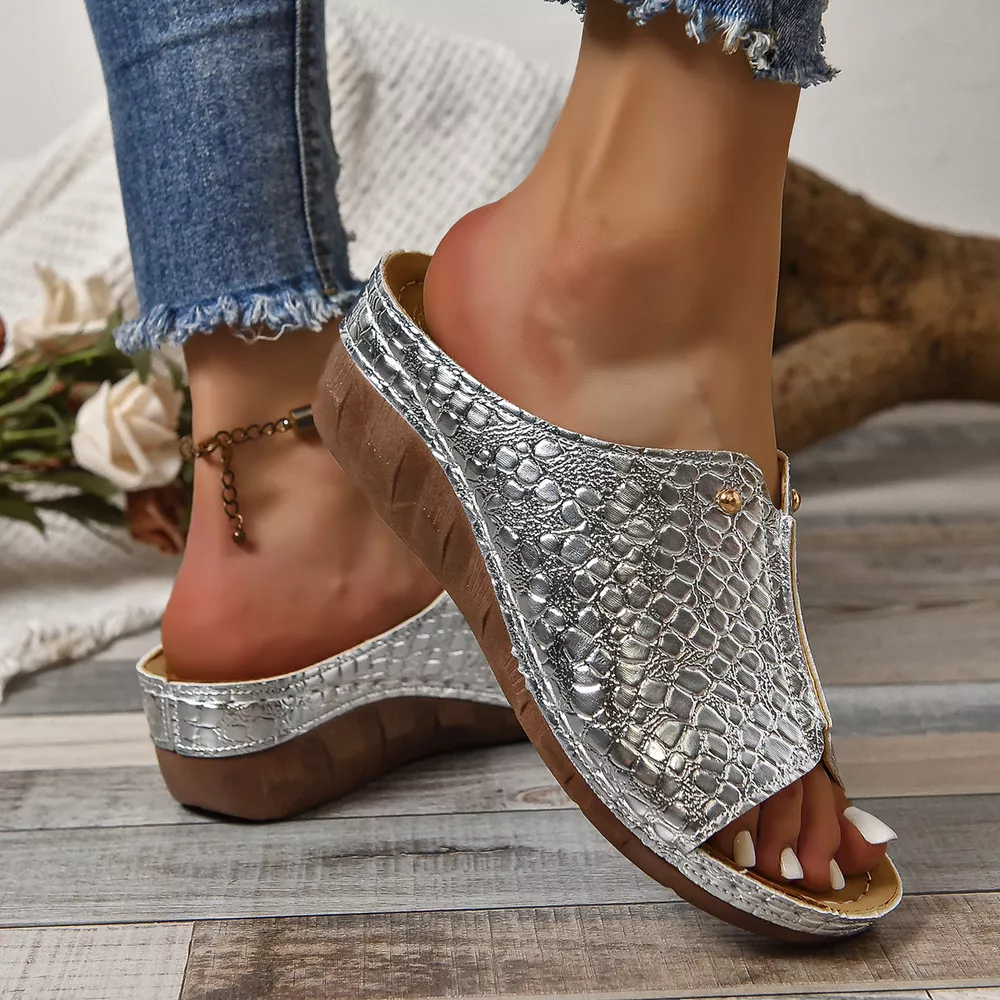 Crocodile-Embossed Wedge Sandals, image 22