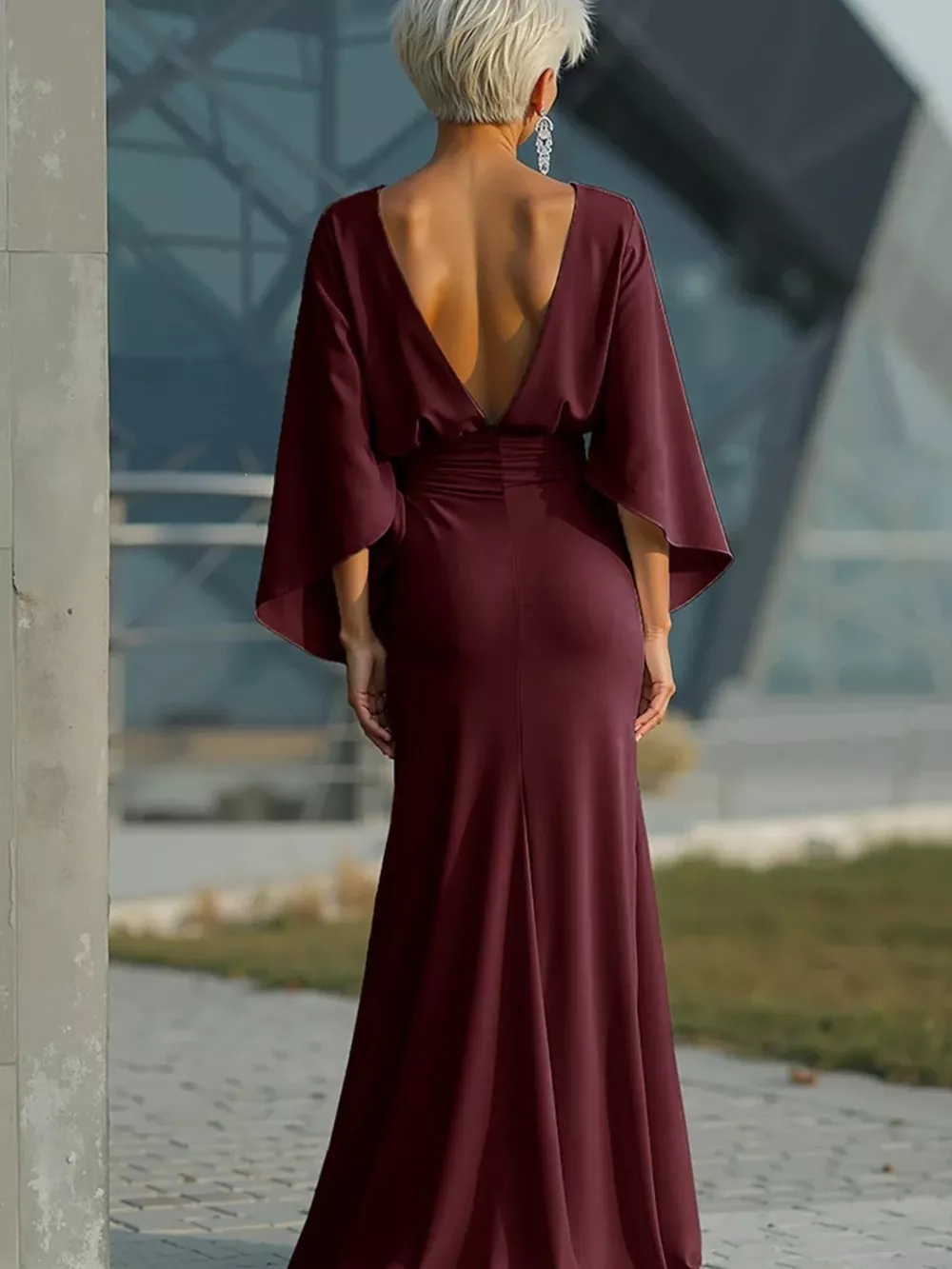 Batwing Sleeve Ruched Maxi Dress, image 13