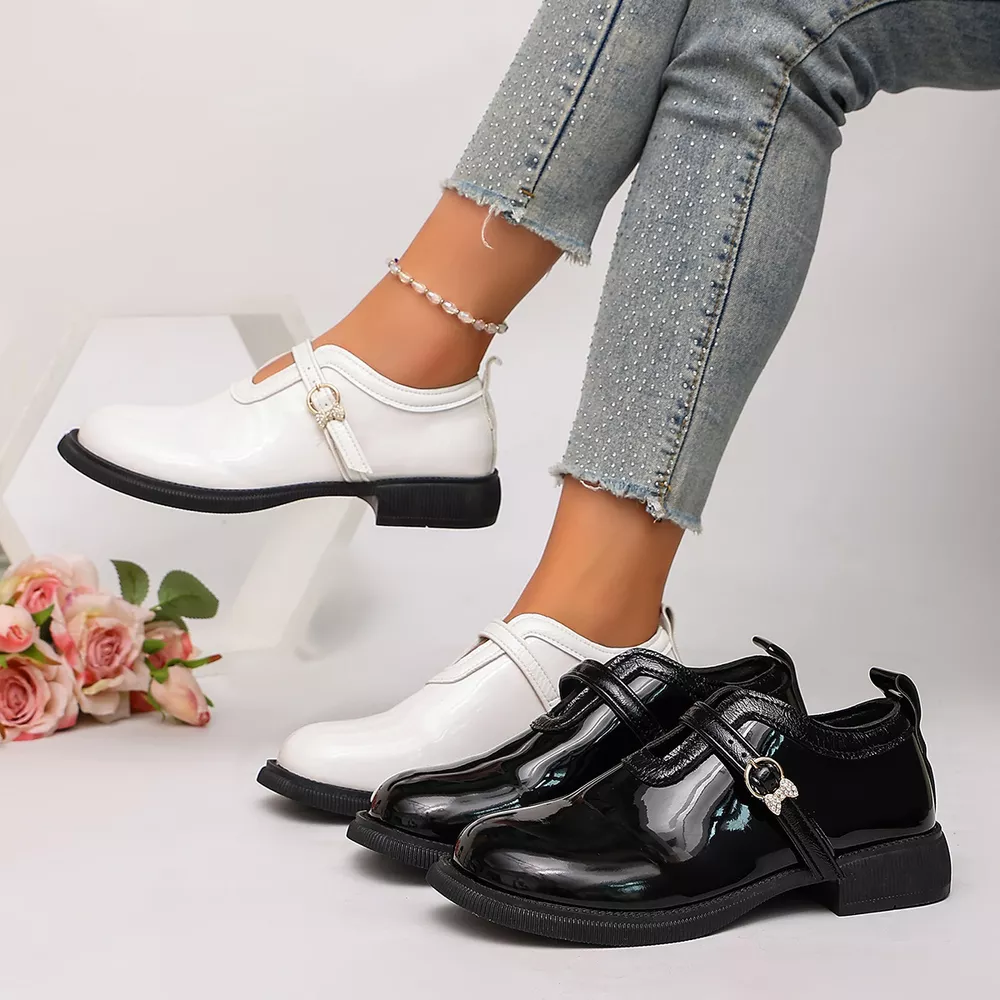 Round Toe Buckle Strap Loafers, image 2