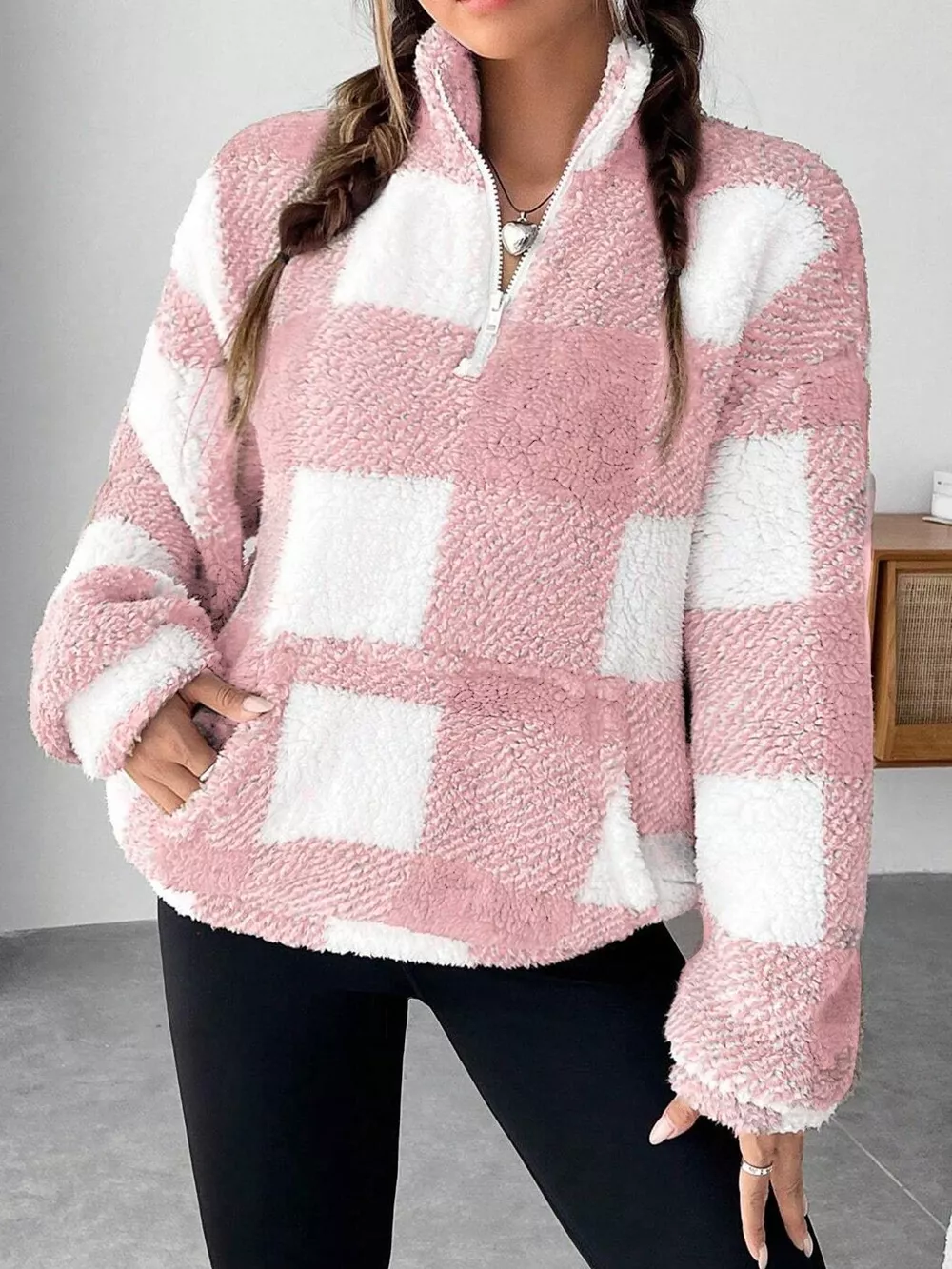 Full Size Plaid Sherpa Long Sleeve Sweatshirt Plus Size, image 27