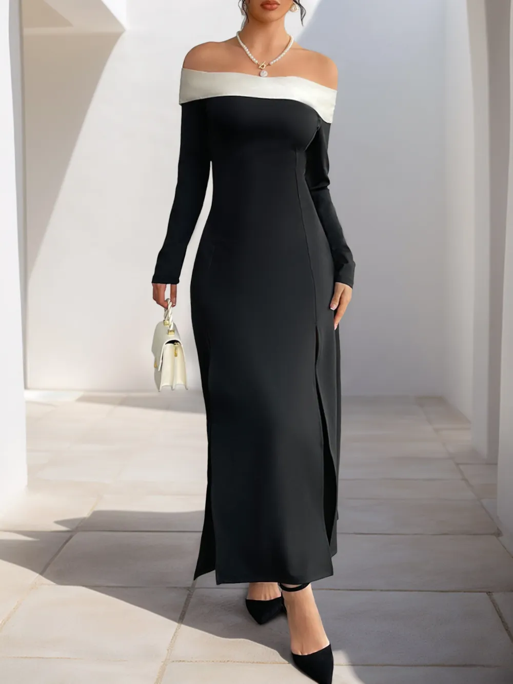 Side Slit Off-Shoulder Maxi Dress, image 4