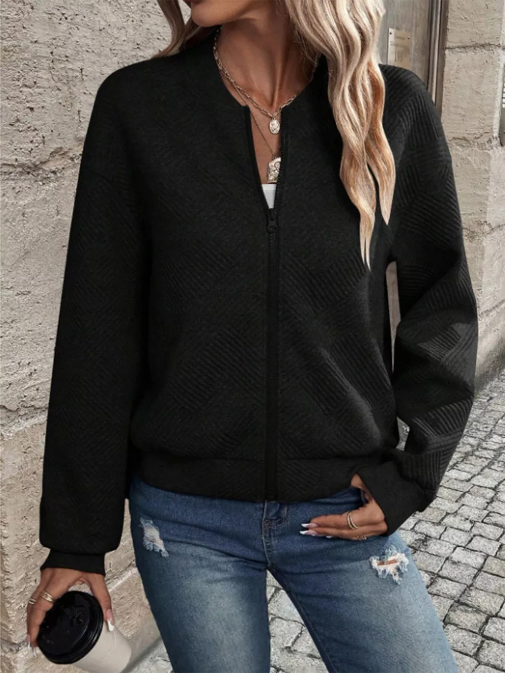 Textured Knit Zip-Up Jacket, image 14
