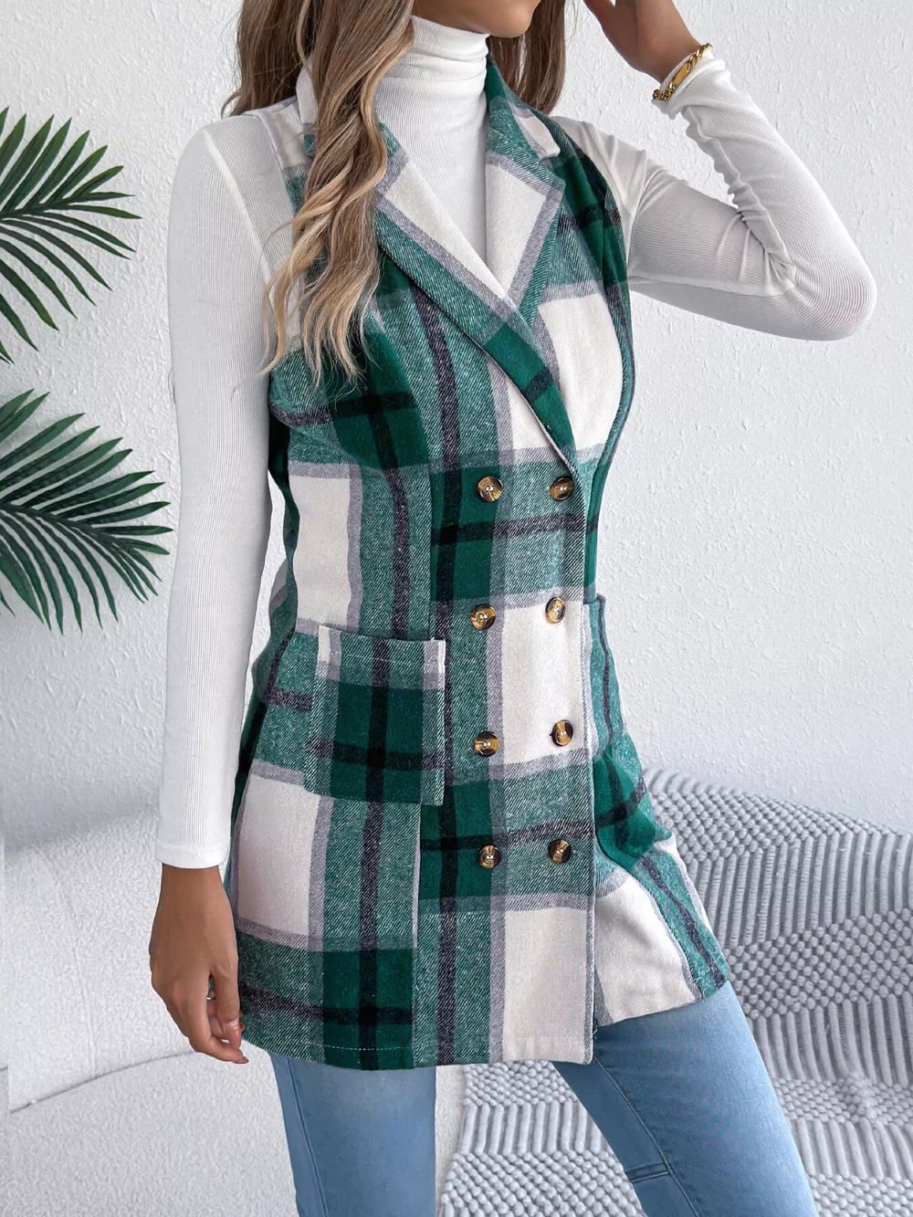 Plaid Double-Breasted Vest Coat, image 18