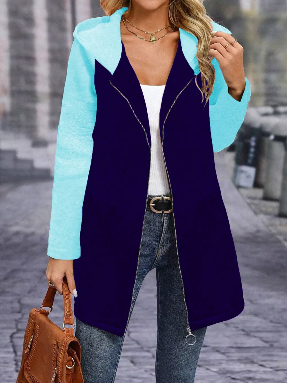 Full Size Zip Up Hooded Longline Outerwear Plus Size, image 4