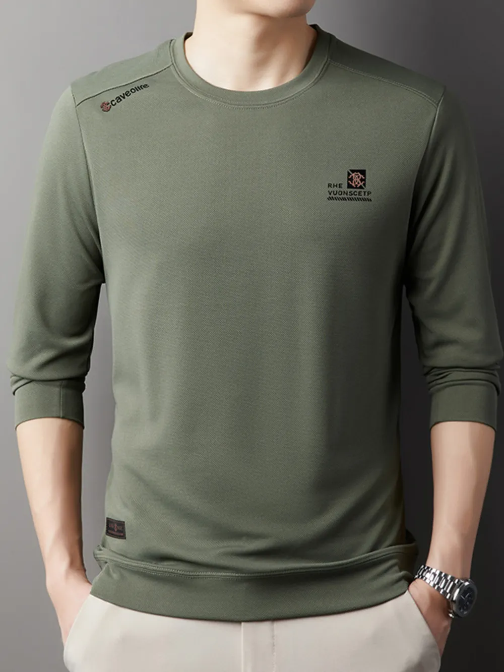 Men's Plus Size Long Sleeve Crew Neck Slim Fit Top, image 4