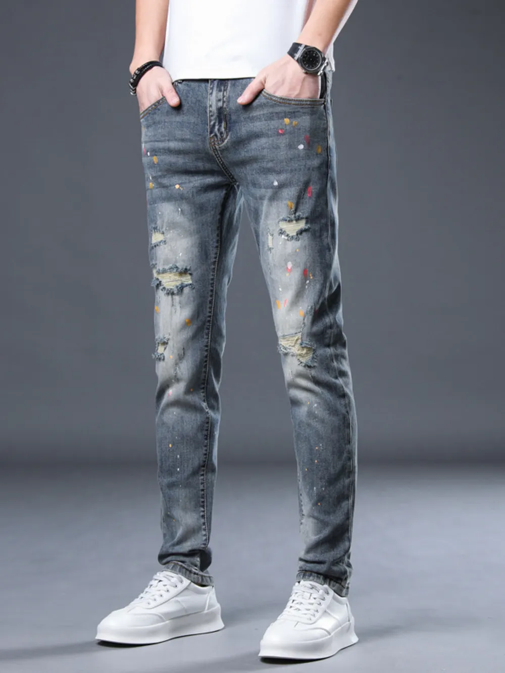 Men's Distressed Slim Fit Jeans, image 4