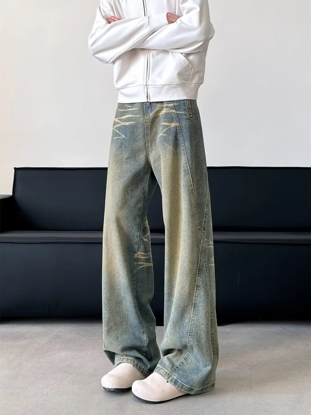 Men's Full Size Vintage Wash Wide Leg Jeans Plus Size, image 4