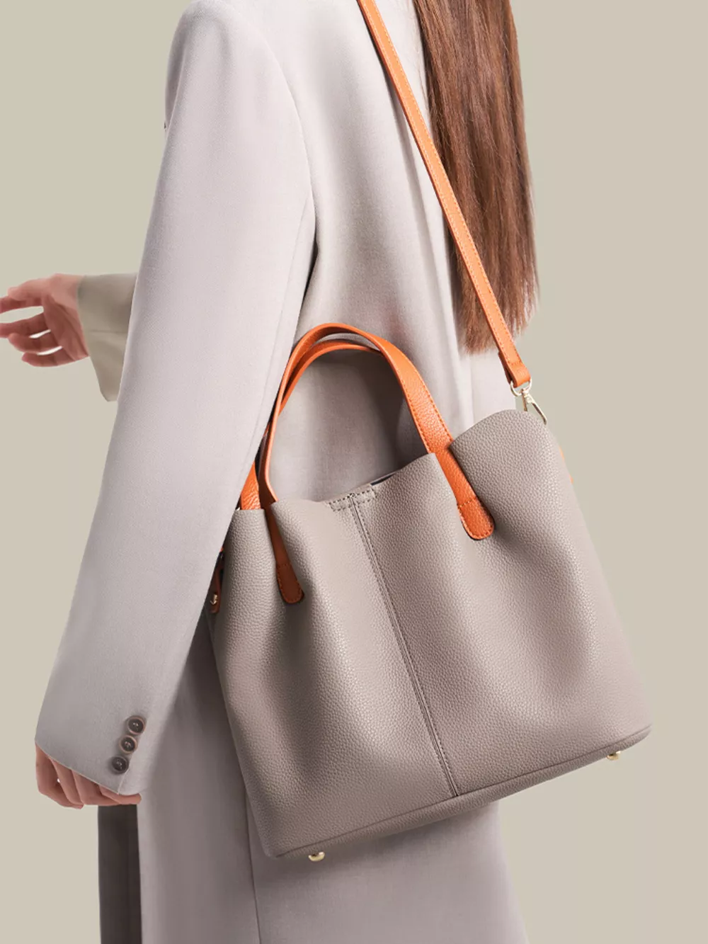 Leather Contrast Handle Handbag, image 10