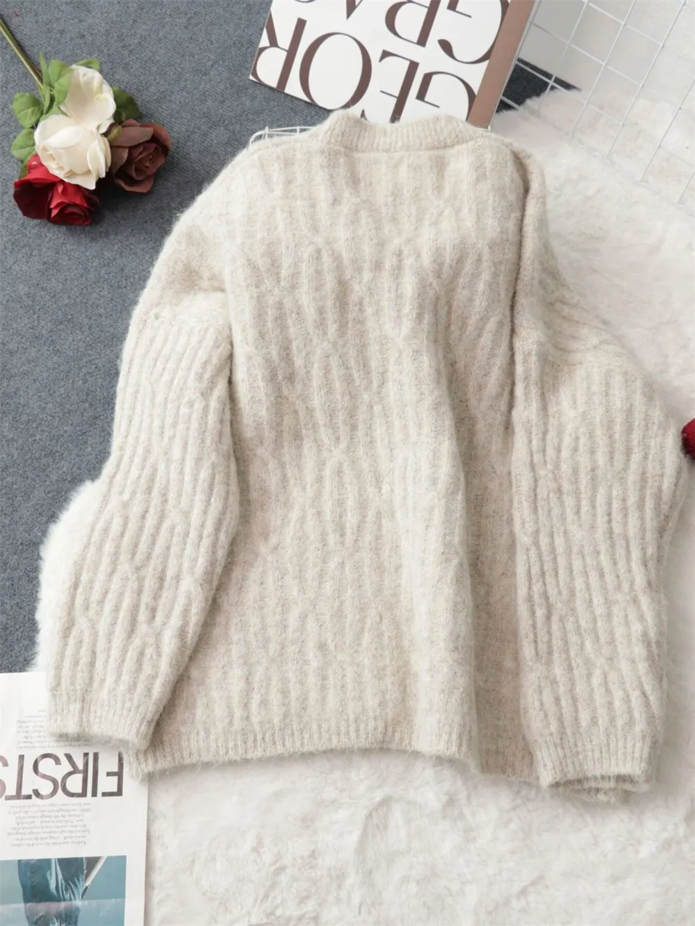 Cable Knit Button-Up Cardigan, image 9