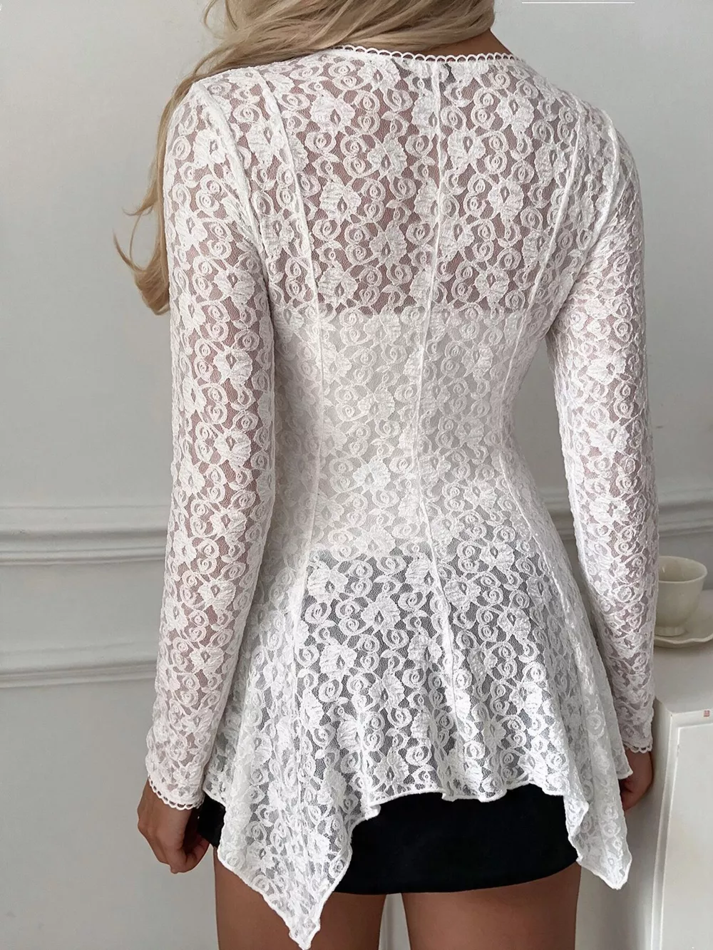 Elegant Floral Lace V-Neck Button-Down Peplum Blouse, image 2