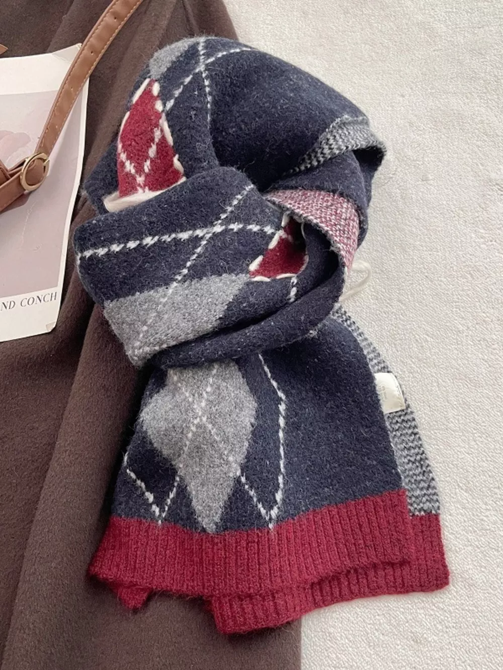 Classic Argyle Knitted Winter Scarf