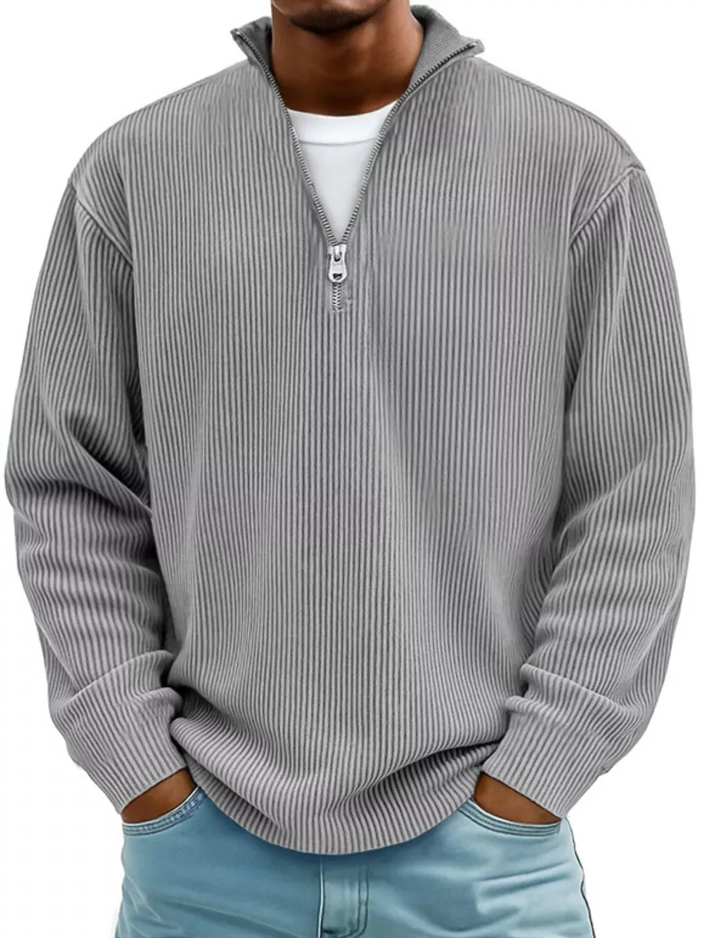 Men's Full Size Corduroy Quarter Zip Pullover Sweatshirt Plus Size, image 10