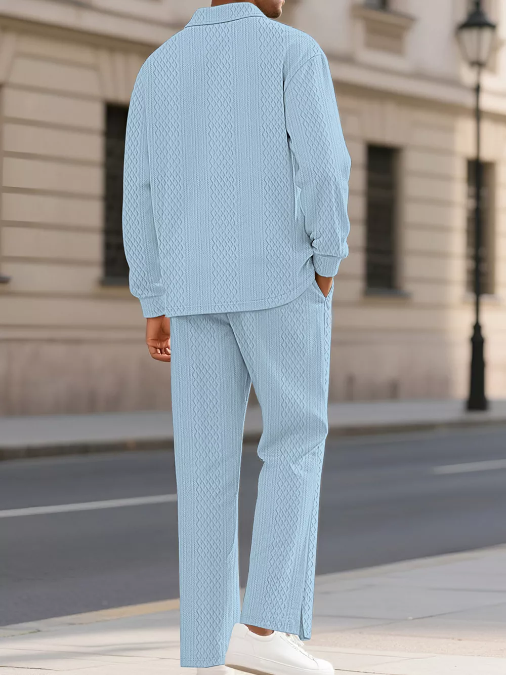 Men's Full Size Textured Long Sleeve Top and Pants Set Plus Size, image 4
