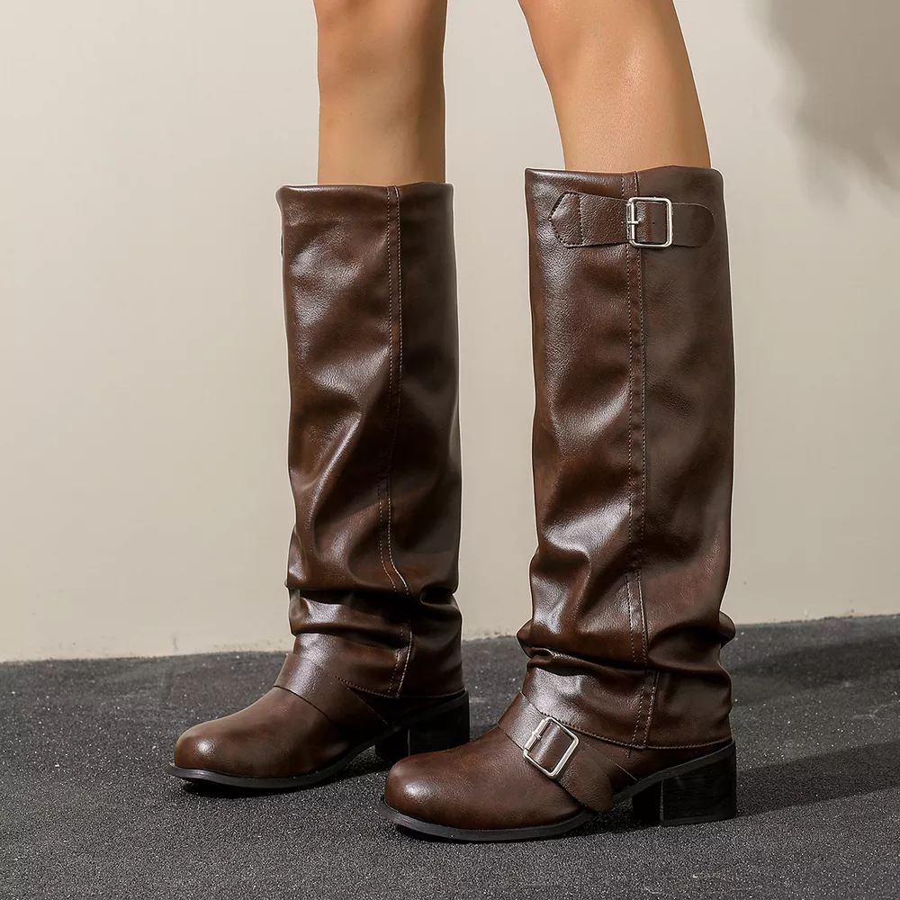 Slouchy Mid-Calf Boots with Buckle Straps, image 4
