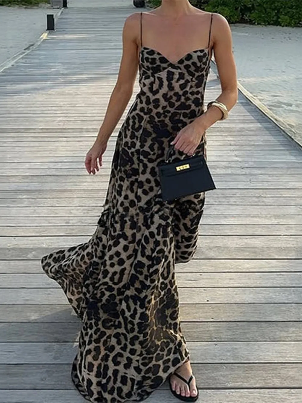 Leopard Print Sweetheart Neck Maxi Cami Dress, image 5