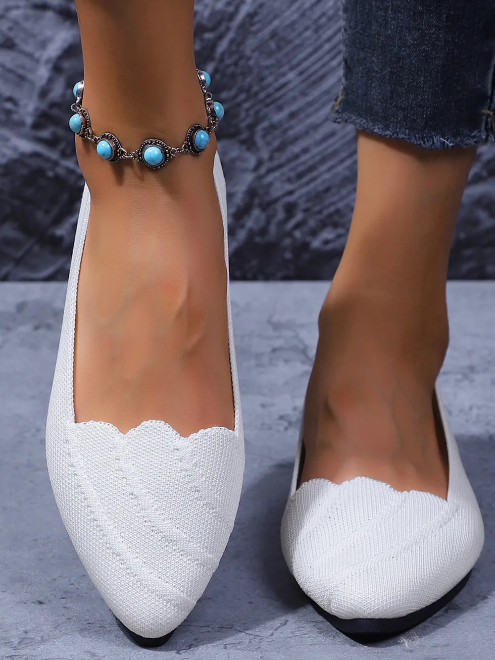 Scalloped Edge Pointed Toe Loafers, image 2