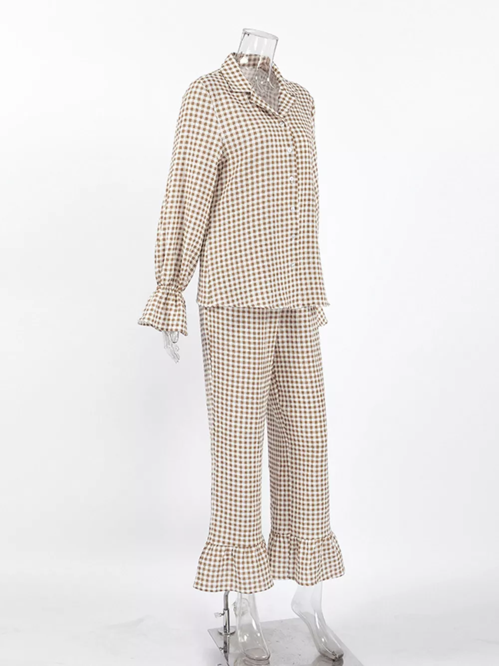 Gingham Ruffle-Trim Top and Pants Lounge Set, image 8
