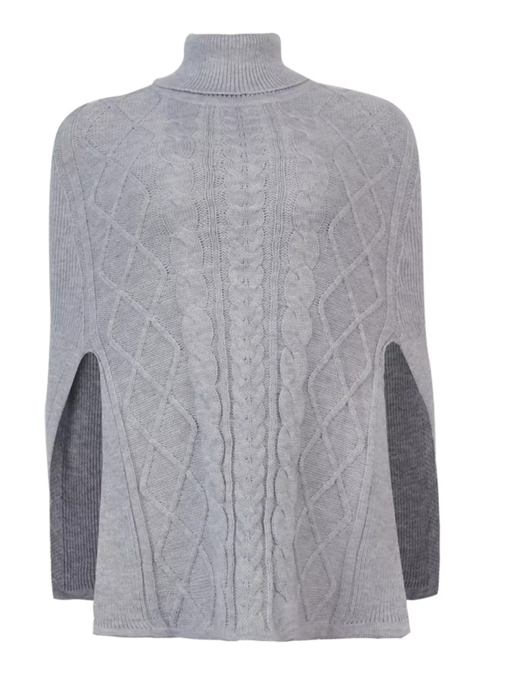 Chunky Cable Knit Turtleneck Poncho Cover Up, image 18