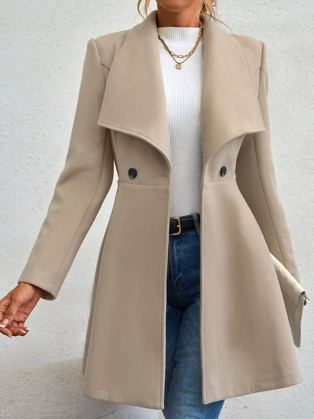 Collared Neck Double Breasted Coat, image 11