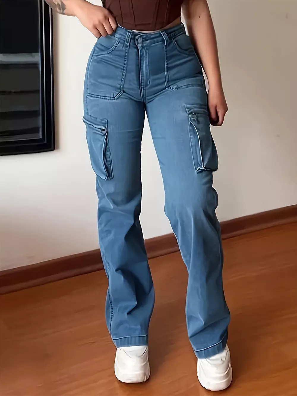 Plus Size High-Waisted Cargo Jeans