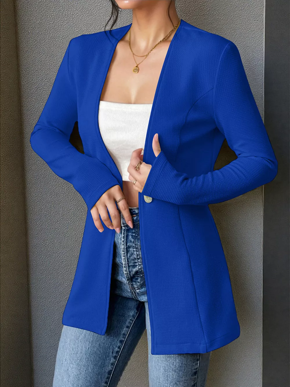 One Button Long Sleeve Blazer, image 29