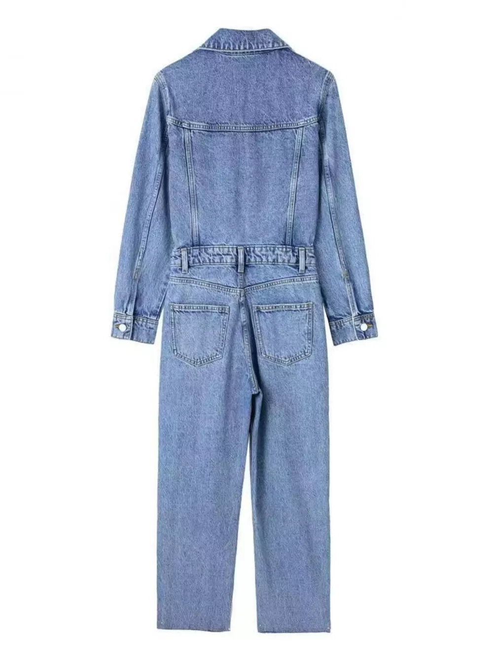 Vintage Wash Long Sleeve Denim Jumpsuit with Button-Down Front, image 5