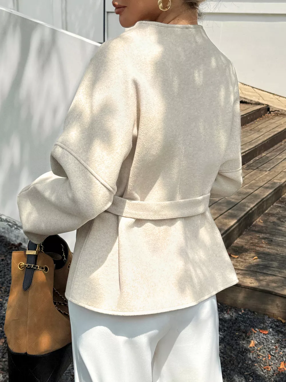 Surplice Dropped Shoulder Tie Belt Outerwear, image 4