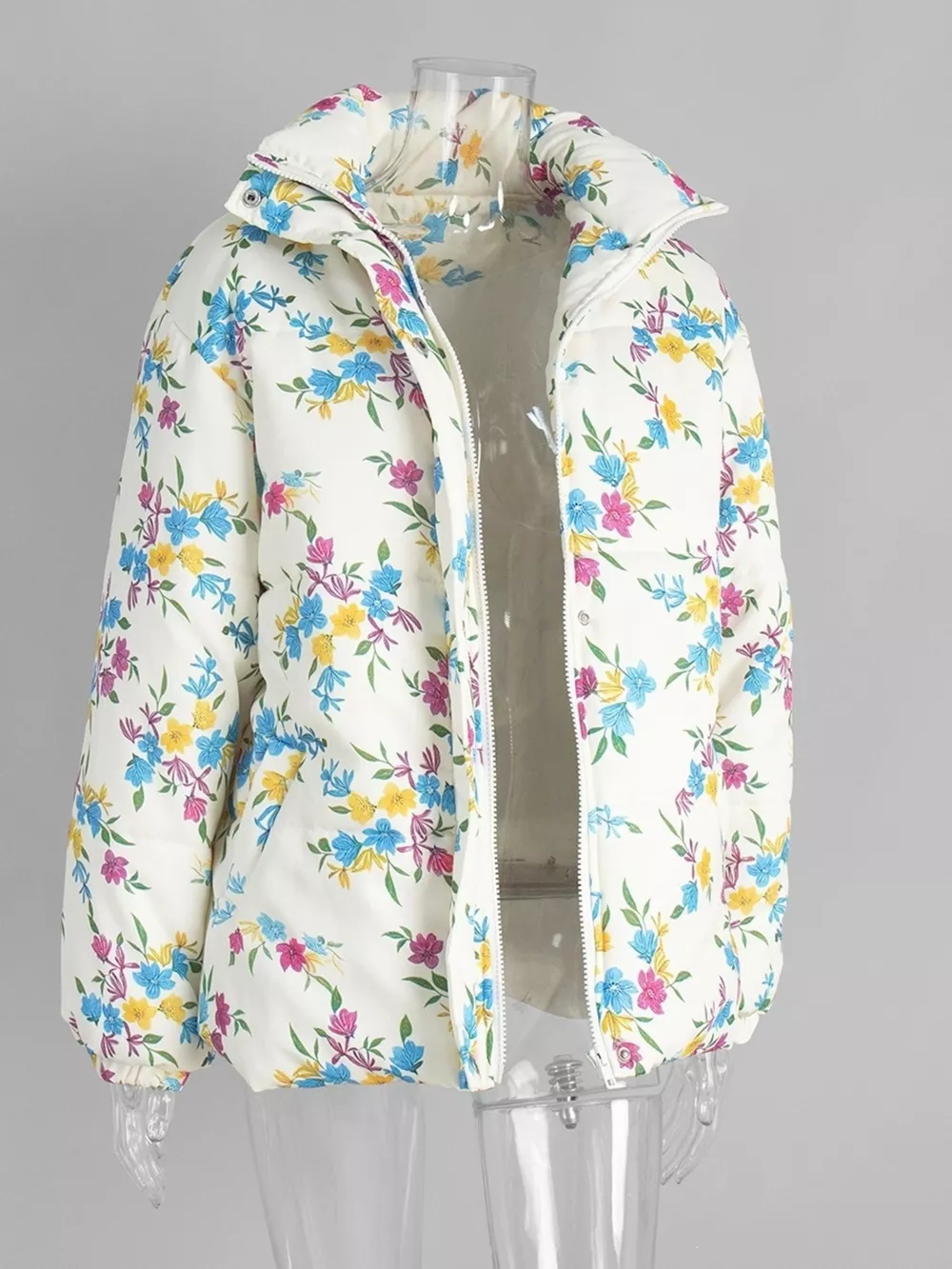 Floral Print Stand Collar Puffer Jacket, image 6