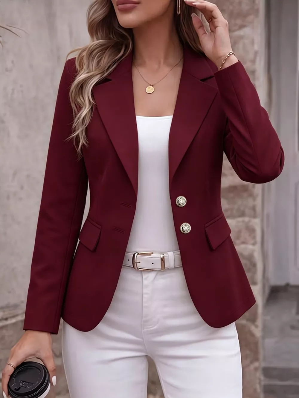 Full Size Lapel Collar Long Sleeve Blazer Plus Size, image 15