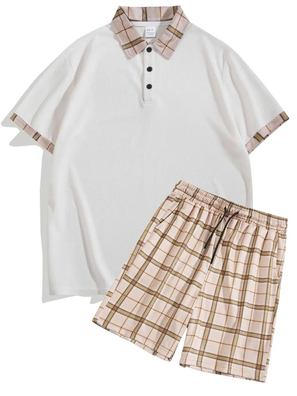 Men's Full Size Classic Plaid Collar Polo and Shorts Set Plus Size, image 7