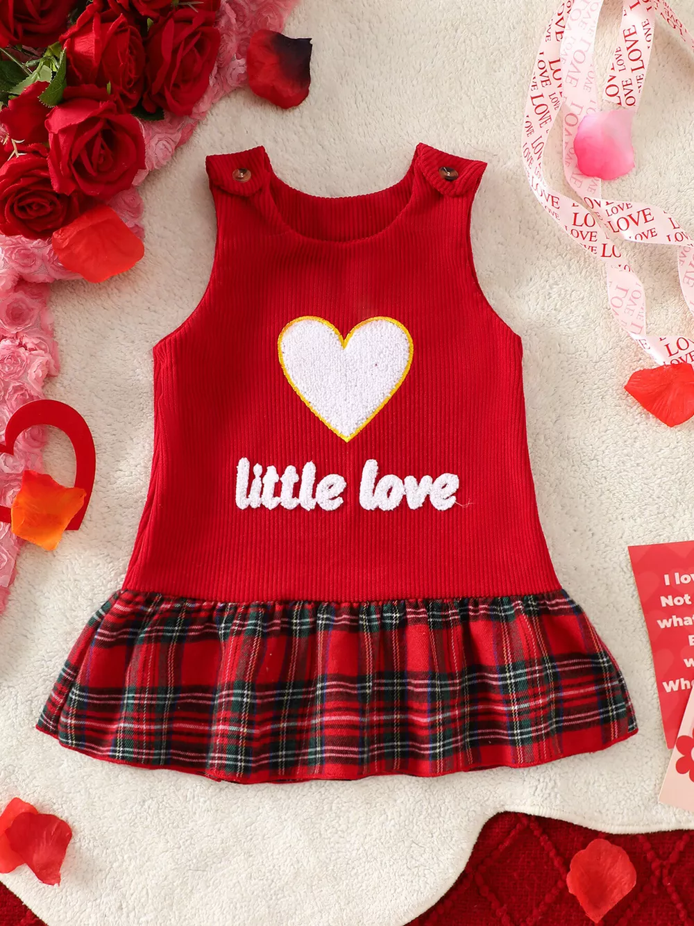 Children's Plaid Hem Corduroy Sleeveless Dress, image 2