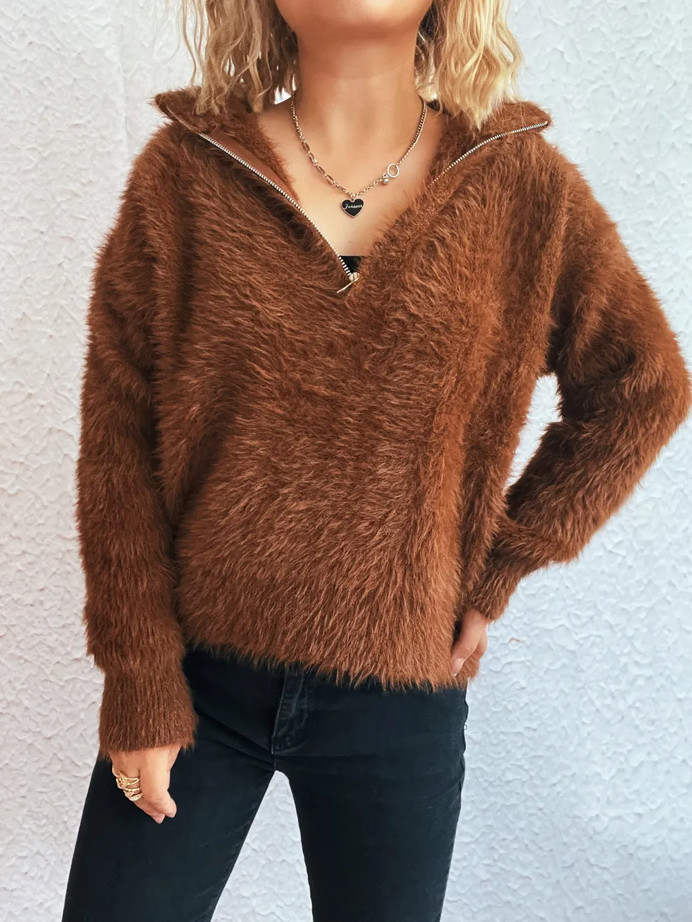 Cozy Fuzzy Half-Zip Sweater, image 12