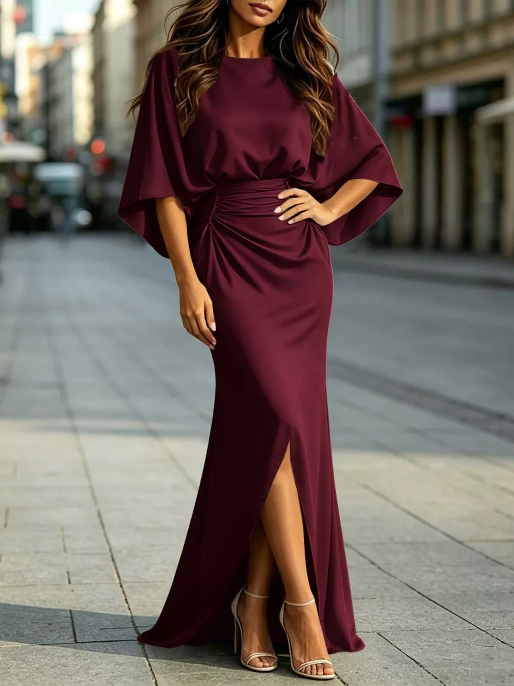 Ruched Waist Maxi Dress with Pockets, image 7