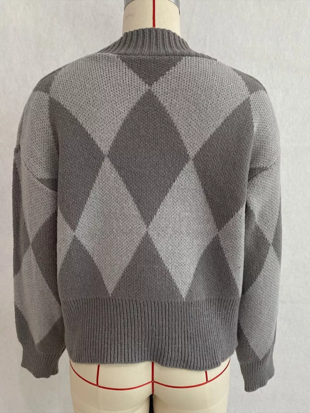 Argyle Pattern V-Neck Button-Down Cardigan, image 20