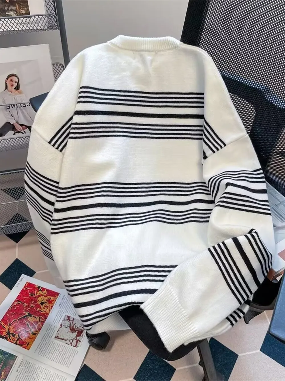 Men's Full Size Striped Pattern Round Neck Sweater Plus Size, image 2